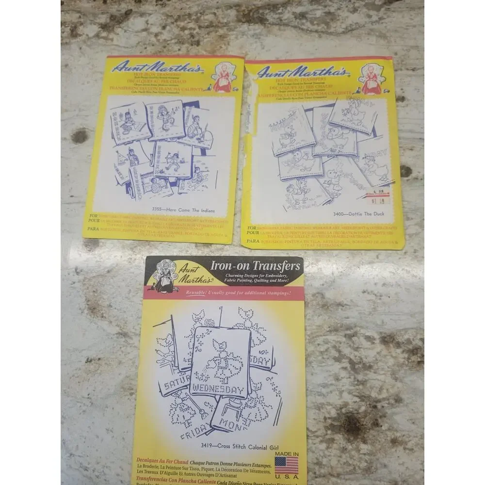 Vintage Aunt Marthas Hot Iron Transfers Lot of 11 Days of the Week Patterns